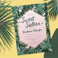 Tropical Summer Blush Pink Green Sweet Sixteen Invitation