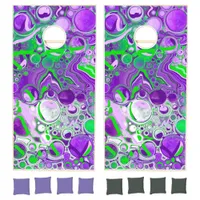 Purple and Lime Green Marble Fluid Art  Cornhole Set