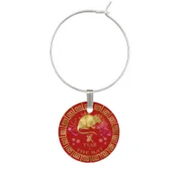 Chinese Zodiac Rat Red/Gold ID542 Wine Charm