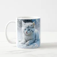 Personalized Fluffy White Kitten in Snow Coffee Mug
