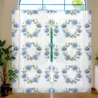 Vintage Blue Wildflower Romantic Soft Botanical Sheer Curtains