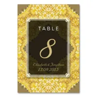 Gold Yellow Damask Wedding Table Number Card