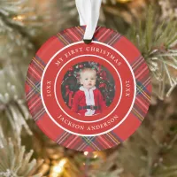 Tartan Plaid Red | My First Christmas Photo Ornament