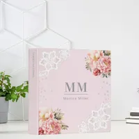 Blush pink flowers lace monogram 3 ring binder