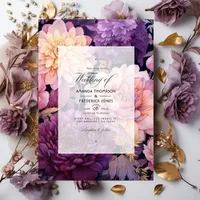 Mauve and Gold Floral Wedding Invitation