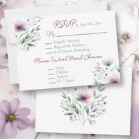 Sage Green and Plum Purple Botanical Wedding RSVP Card