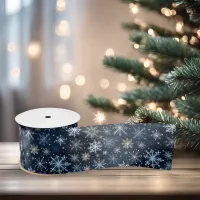 Elegant Vintage Blue White Snowflake Pattern Satin Ribbon