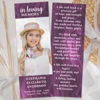 Memorial Custom Photo Purple Marble Funeral Prayer Bookmarks