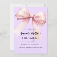 Lavender pink bow elegant birthday invitation