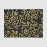 Faux Gold Glitter Doodle Flowers On Black Tissue Paper