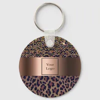 Logo leopard pattern brown black bronze metallic keychain