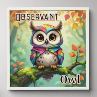Observant Owl | Cute Cartoon Kid's Nursery Art Peel And Stick Photo Tile