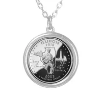 State Quarter of Illinois Reverse Side Faux Round Silver Plated Necklace
