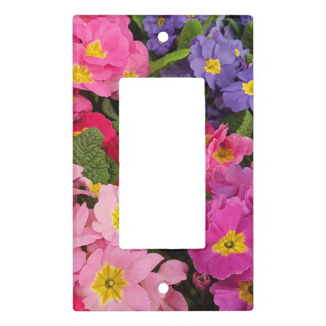 Colorful Floral Pink Blue Purple Primula Flowers Light Switch Cover