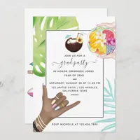 Girly Aloha Hawaii Tropical Beach Graduation Party Invitation