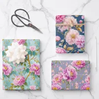 Elegant Peonies Floral Gift Wrapping Paper Sheets