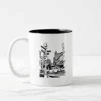 New York City Black and White Urban Street Scene Two-Tone Coffee Mug