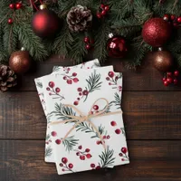 Elegant Christmas Watercolor Rustic Pine Bough  Wrapping Paper Sheets