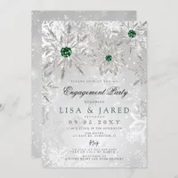 Emerald Green Snowflakes Winter Engagement Party Invitation