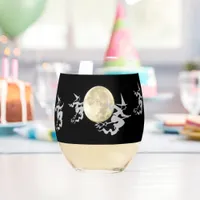 Stemless Wine Glass - Flying Witches and Full Moon