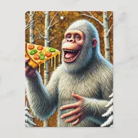 Sasquatch and the Pizza in a Birch Forest Postcard