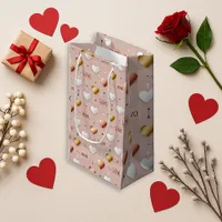 Romantic Pink Metallic Heart LOVE Typography Small Gift Bag