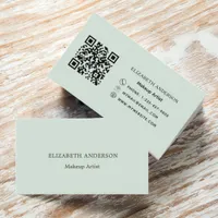 Sage green qr code business card