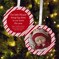 Baby's First Christmas Photo New Parent Peppermint Ornament Card