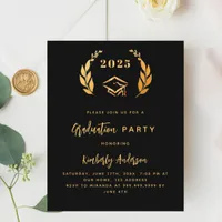 Black gold wreath 2025 Graduation Party invitation