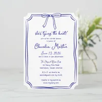 She's Tying the Knot Navy Blue Bow Bridal Shower Invitation