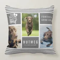 Dog Photo Memorial Paw Prints On My Heart Throw Pillow