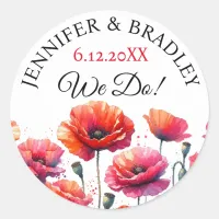 Red Poppies Floral Wedding  Classic Round Sticker