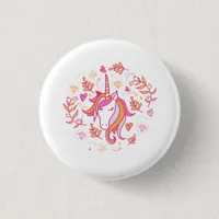 Pink and Orange Unicorn  Button