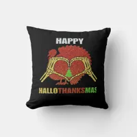Happy Hallothanksmas Fun Holiday Season Mashup Throw Pillow