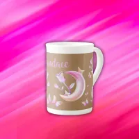 Pretty Pink- Moon, Butterfly, Floral - Monogram | Bone China Mug