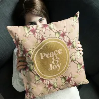 Peace and Joy Pink Poinsettia Christmas Throw Pillow