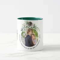 1st christmas newly weds photo cone greenery mug