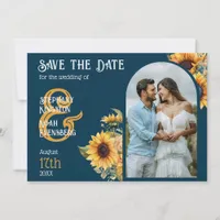 Sunflower Navy Blue Photo Wedding Save the Date