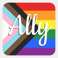 Ally | Progress Pride Flag Square Sticker