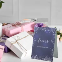 Wedding navy blue silver favors table tent sign