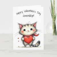 Adorable Gray and White Cat Happy Valentine's Day Card