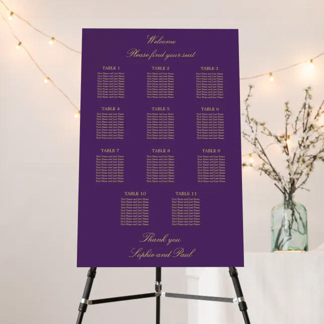 Purple Golden Beige 11 Table Seating Chart Foam Board