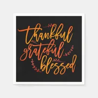 Thankful Grateful Blessed Quote Thanksgiving Black Napkins