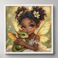 Cute Anime Fairy Girl and Chibi Dragon Peel And Stick Photo Tile