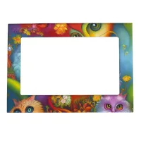 Colorful Crazy Kitty Cat Kitten Collage Magnetic Frame