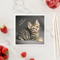 Cute fluffy tabby cat baby - kids birthday  napkins