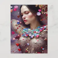 Woman in Valentine Garland AI Generated Art Postcard