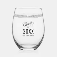 Cheers to New Year Business Logo Greek Meander Stemless Wine Glass