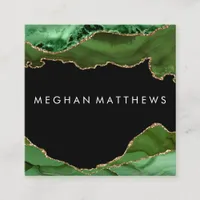 Green Black Agate Beauty Stylist  Square Business Card