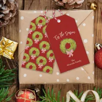 Wreath Coquette Bow Vintage Christmas Red Green Gift Tags